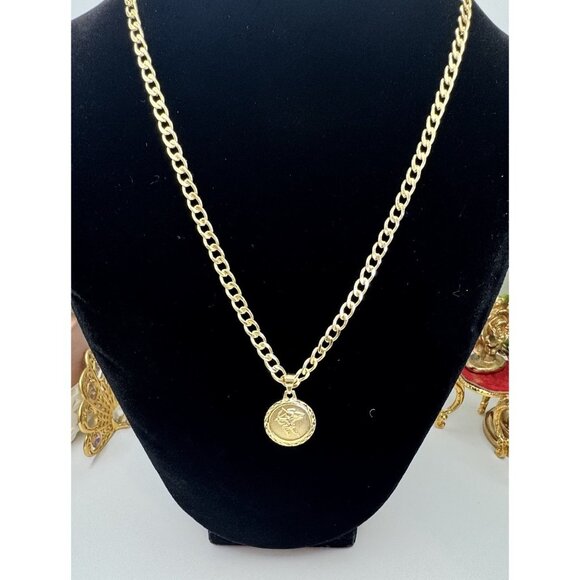 Cuban Chain 18k Gold Plated Sagittarius Horoscope Coin Pendant Necklace - Picture 1 of 9